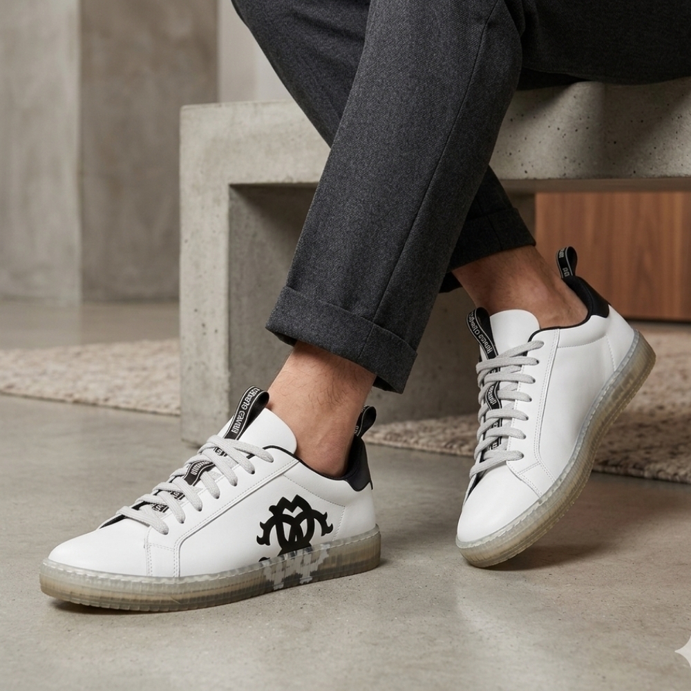 Authentic Roberto Cavalli RC Logo White Gum Sole Sneakers EU 40 + Cert